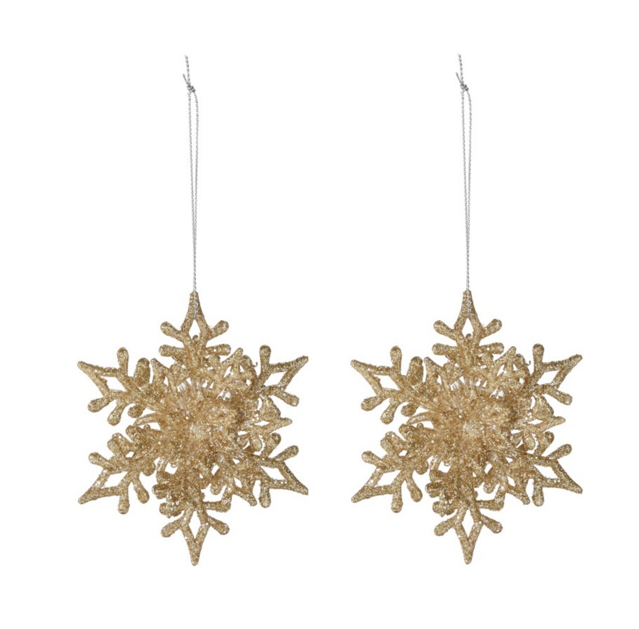 Set 2 decoratiuni brad Snowflake, 11.5x2.5x11.5 cm, polipropilena, auriu - imagine 3